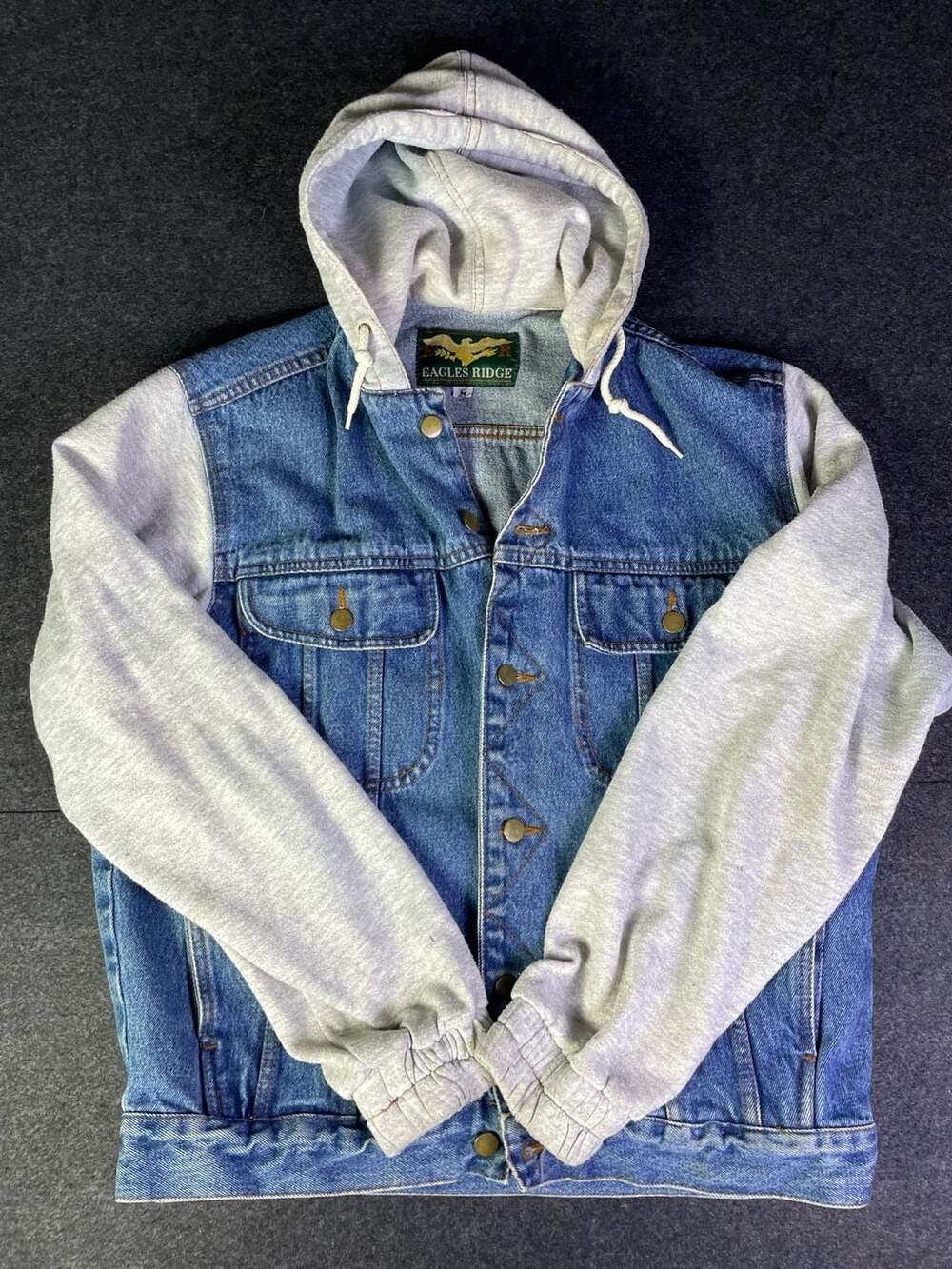 Eagles Ridge Denim Jacket Size M Blue Gray Hooded Sweatshirt